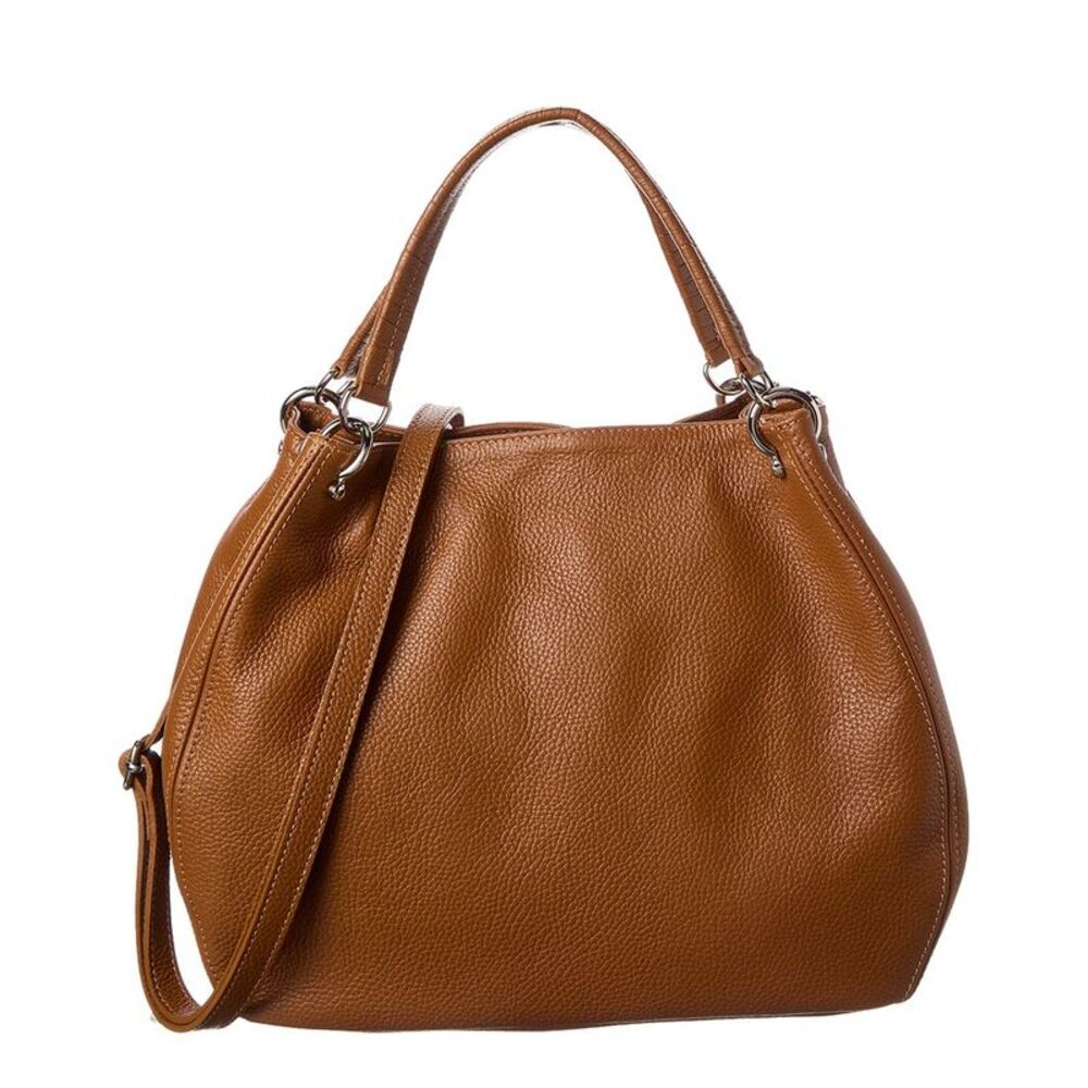 Italian Leather Top Handle Bag, Brown